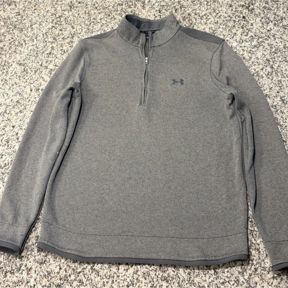 Under Armour ColdGear Mens Large Gray 1/4 Zip Fleece Pullover Sweater Loose Fit